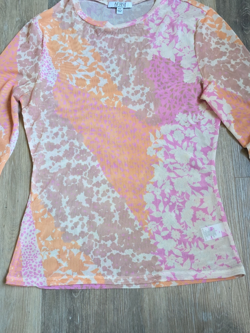 AFRM Sheer Mesh Long Sleeve Top in Pink and Peach - Picture 3 of 16